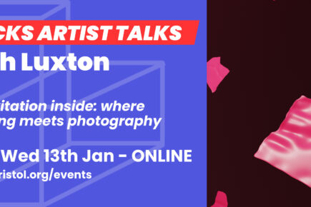 A bricks artist talk flyer, inviting you to Beth Luxton's Artist Talk 'An invitation inside: where photography meets photography' at 1pm, Wednesday the 13th of January.